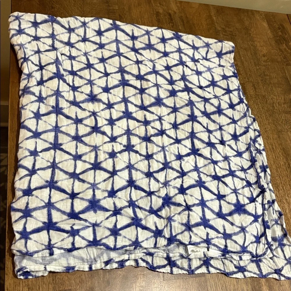 Aden & Anais Bamboo Baby Blanket Swaddle Cozy Boho Nursery blue & white